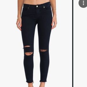 J BRAND Women Stylish Mid Rise Ripped Destroyed Skinny Jeans Dark Blue